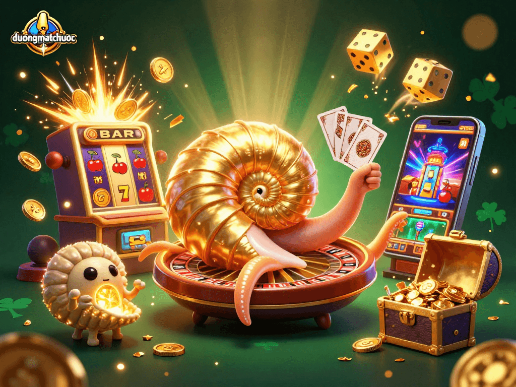 Engage with duongmatchuoc featuring a vibrant 3D casino scene with jackpot elements and colorful game visuals.