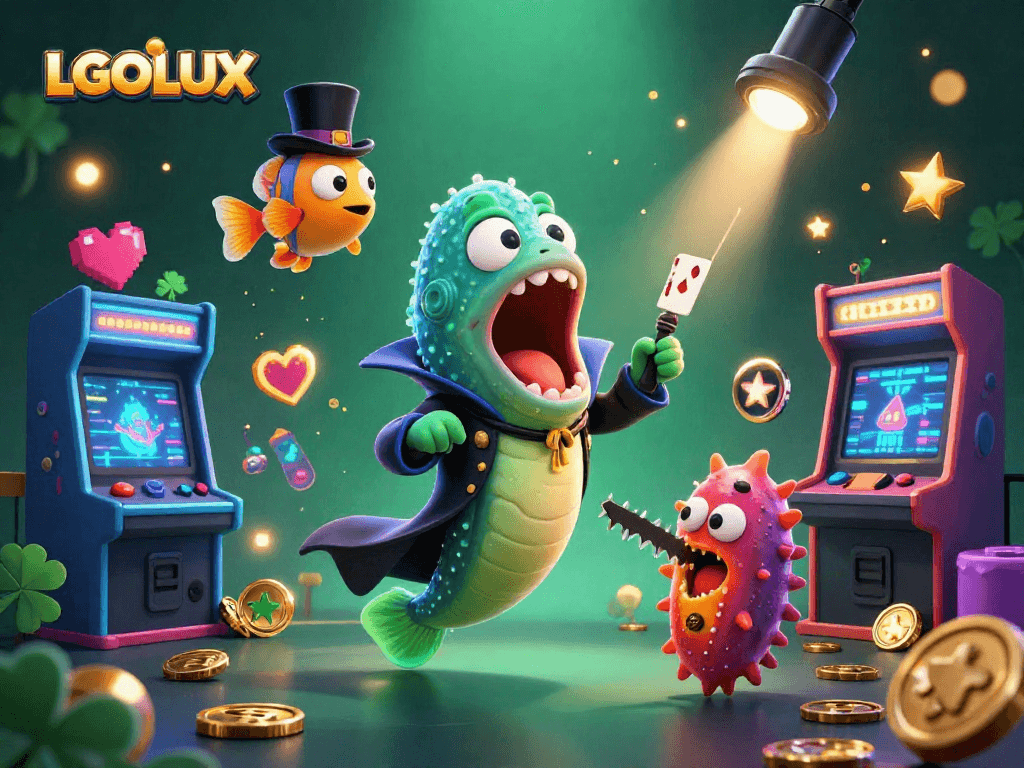 Engage in the magic of LGOLUX casino games with a deep-sea creature magic show and glowing arcade elements.