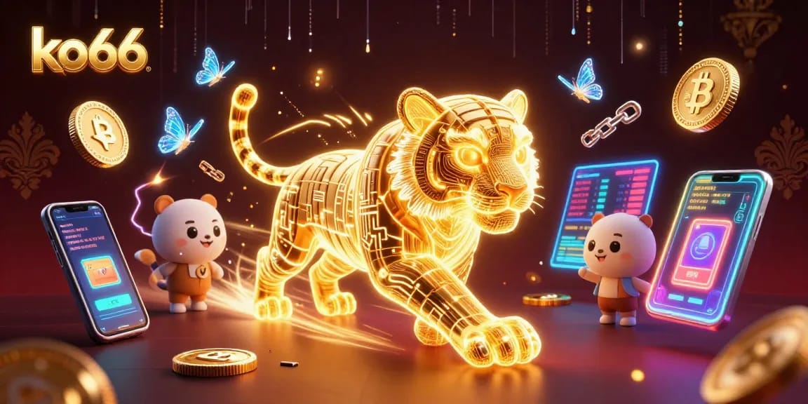 Experience thrilling moments at ko66 with a neon-wireframe tiger amidst a digital casino.