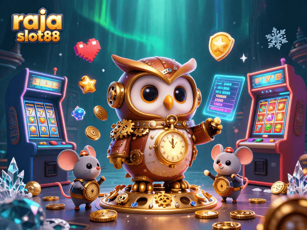 Experience the thrill of raja slot88 with vibrant casino elements and characters in this dynamic scene