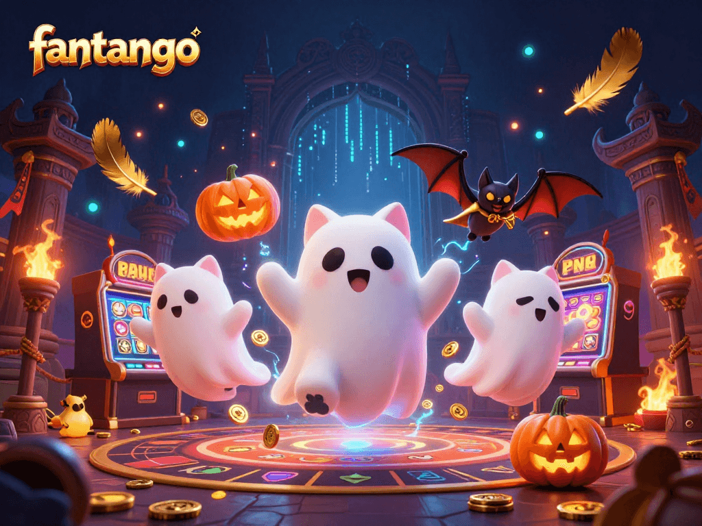 Join the fun with fantango as a ghost cat and a bat explore a haunted casino filled with games and treasures.