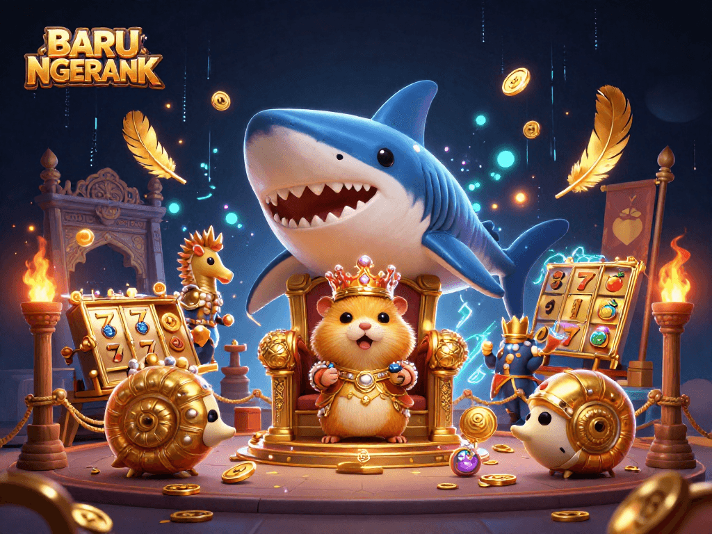 Engage with BARU NGERANK for thrilling HD slot games featuring a hamster king and vibrant casino elements.