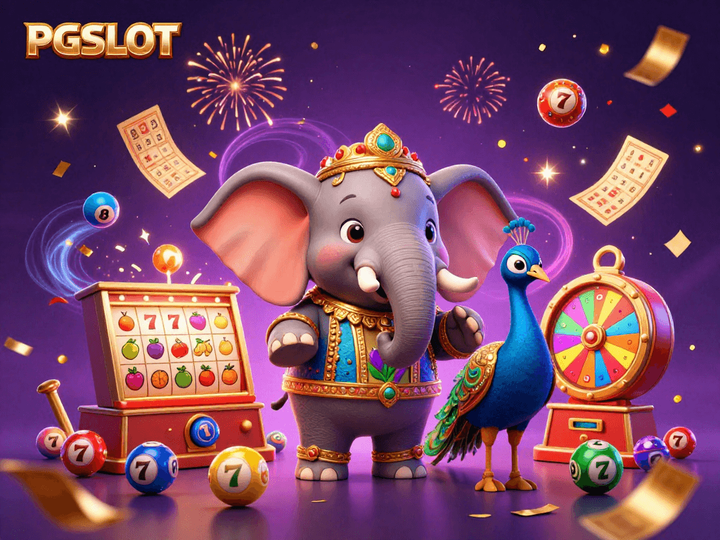 Experience the excitement of PGSLOT slots with colorful themes and dynamic prizes in this vibrant 3D illustration.