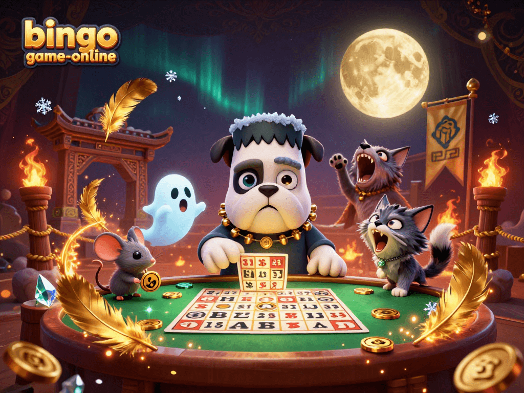 Experience bingo-game-online with a dynamic 3D illustration featuring exciting bingo game characters.