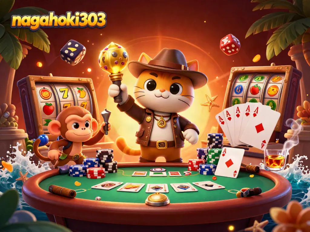 Permainan slot yang mengasyikkan di nagahoki303, dengan simbol keberuntungan dan suasana kasino yang mendebarkan.