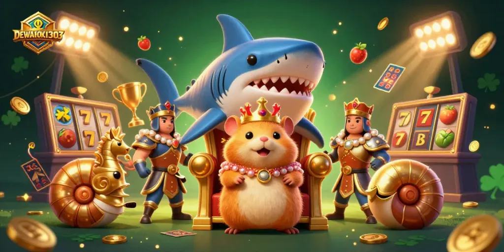 DEWAHOKI303 menawarkan keseruan permainan slot dengan simbol bertema dan raja hamster emas.