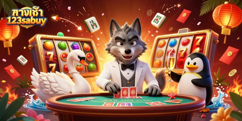 Experience thrilling gambling action with ทางเข้า 123sabuy at the vibrant casino featuring dynamic slots.
