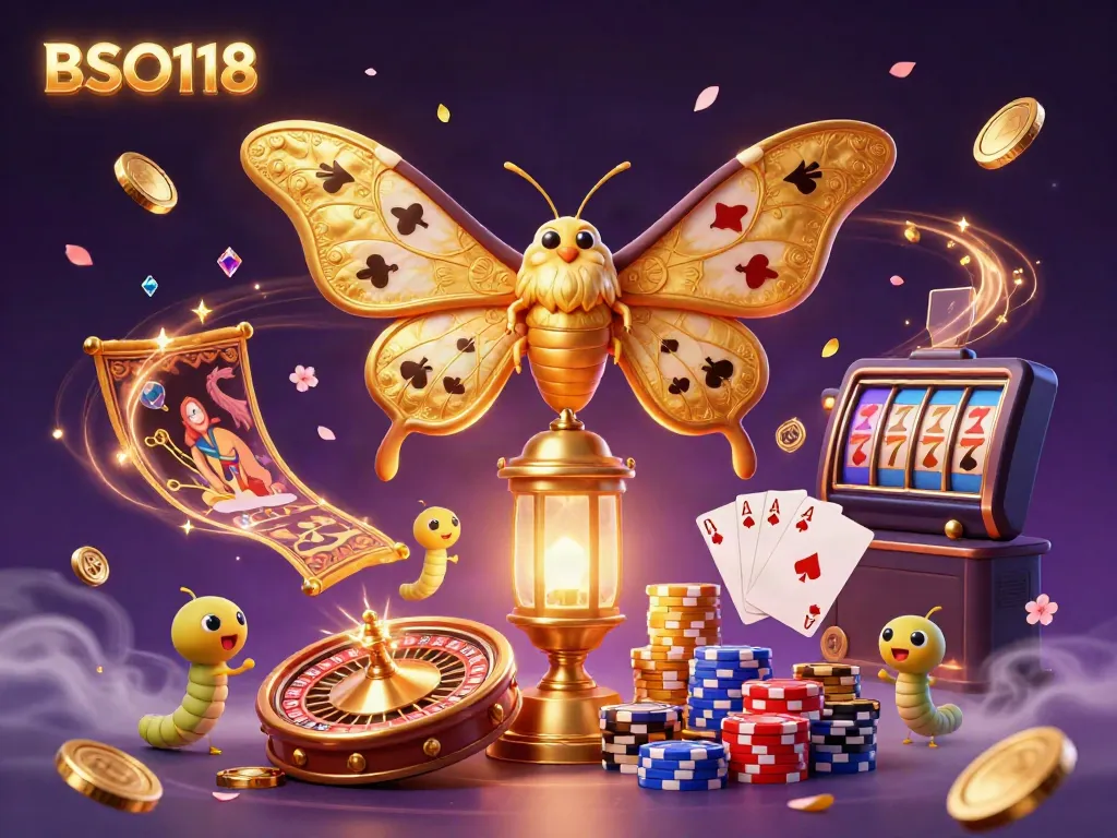 Experience vibrant casino scenes with BSO118, showcasing gold coins, roulette, and enchanting details.
