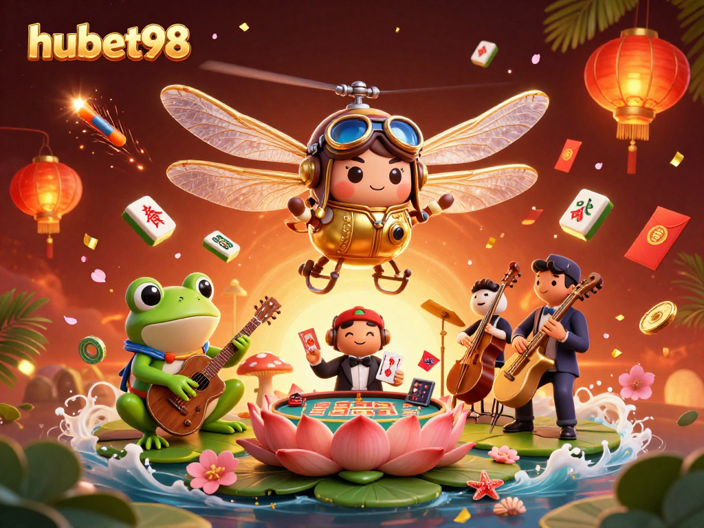 Bet on exciting games with hubet98 at this vibrant casino scene featuring unique characters.