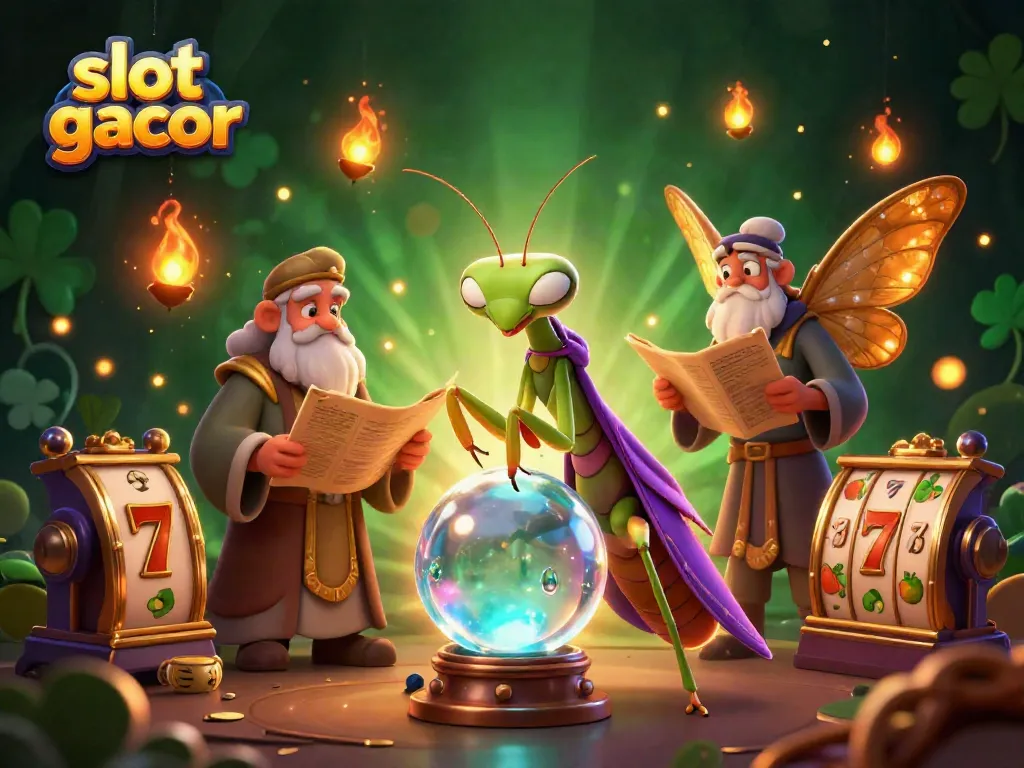 Engage with slot gacor insights as a fortune teller sees jackpots in a captivating 3D illustration.