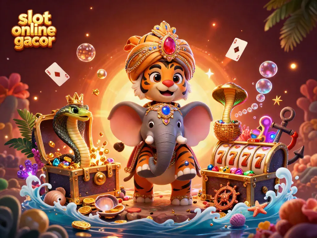 Experience the thrill of winning with slot online gacor, featuring rich casino elements and colorful characters.