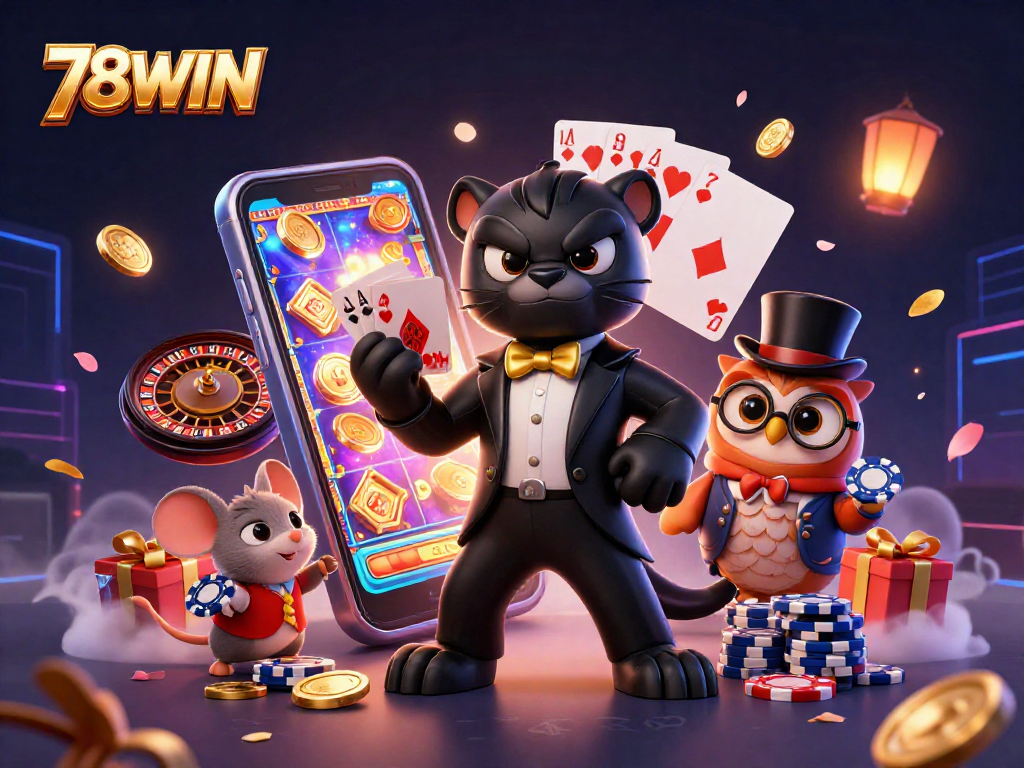 Engage with the exciting world of 78WIN as a stylish panther, owl, and mouse delight in casino action.