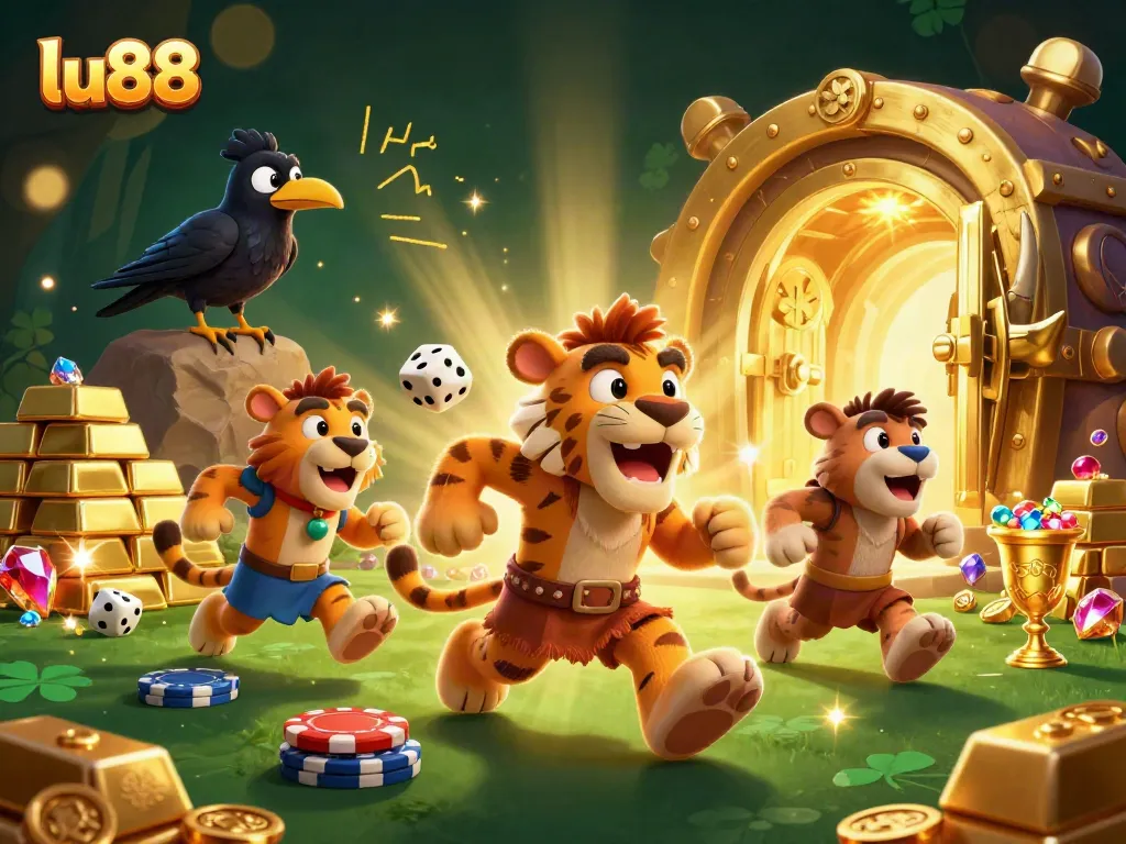 lu88 unleashes a captivating prehistoric casino with playful characters and golden treasures.