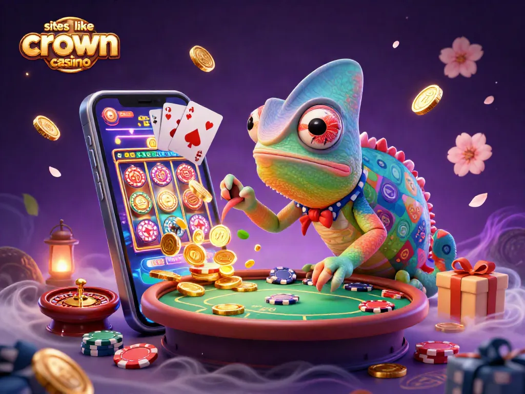 Experience excitement at sites like crown coins casino with a vibrant 3D chameleon owner and dynamic game elements.