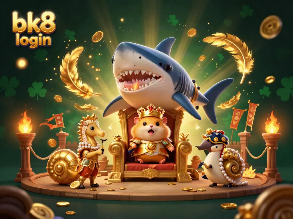 Experience the excitement of bk8 login with a dynamic gambling-themed scene featuring a fierce hamster king and his royal guards.