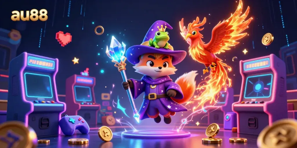 Experience thrilling gaming with au88's mystical characters in this vibrant casino scene.