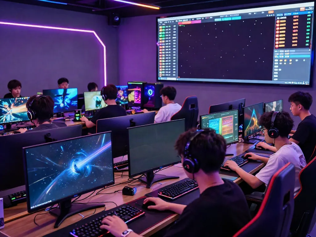Luxury111 gaming arena with players and dynamic visuals.
