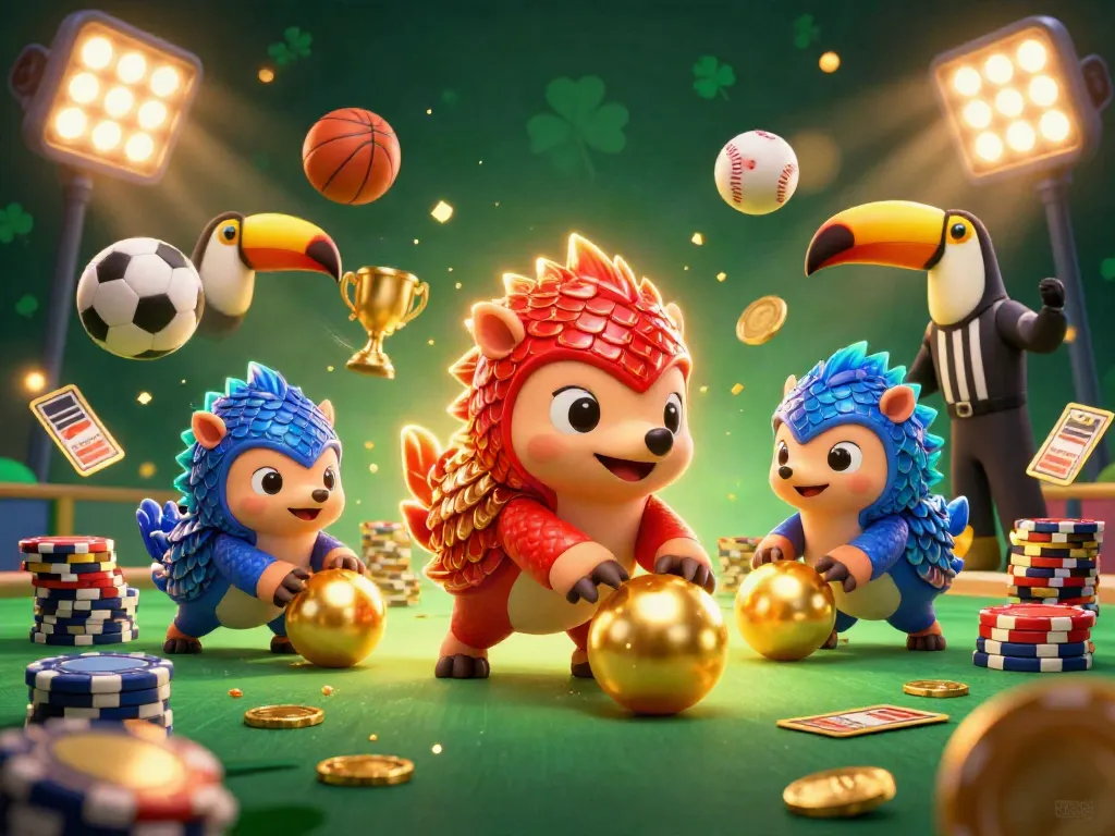 Play the EA88 app with vibrant pangolins and casino elements in a dynamic gambling scene.