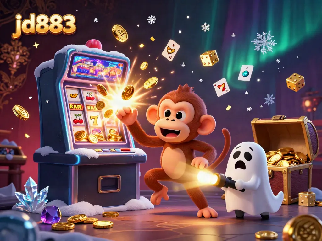 Experience thrilling jackpots with jd883 at a haunted casino featuring playful characters and vibrant game elements.