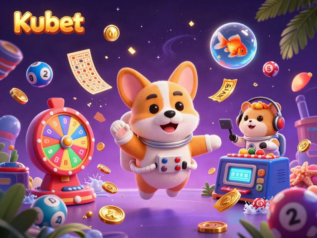 Experience Kubet with thrilling casino action in a vibrant 3D illustration featuring unique characters.