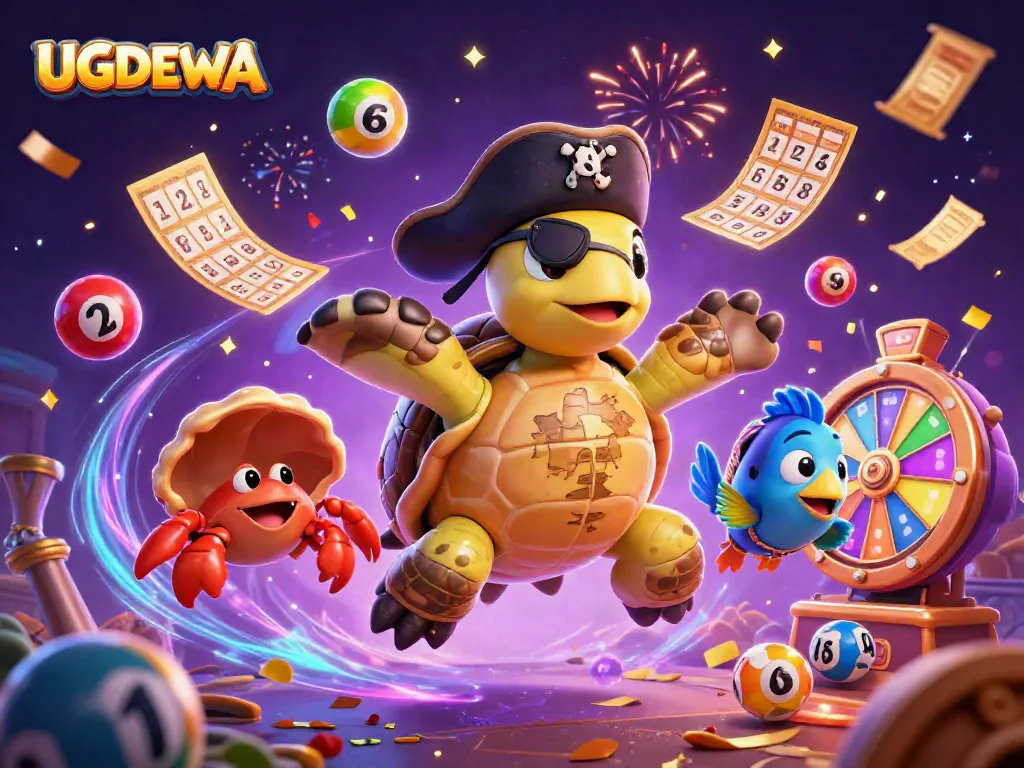 Engage with UGDEWA's thrilling lottery experience featuring vibrant characters and dynamic game elements.