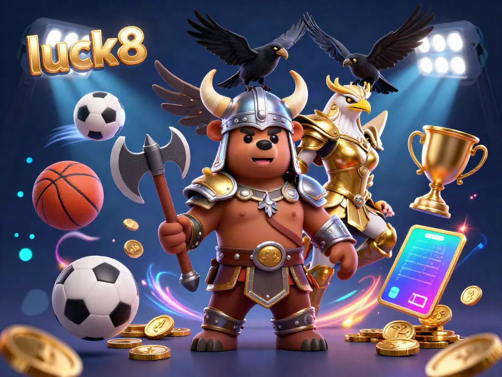 Engage with the vibrant luck8 casino scene filled with 3D characters and dynamic sports elements.