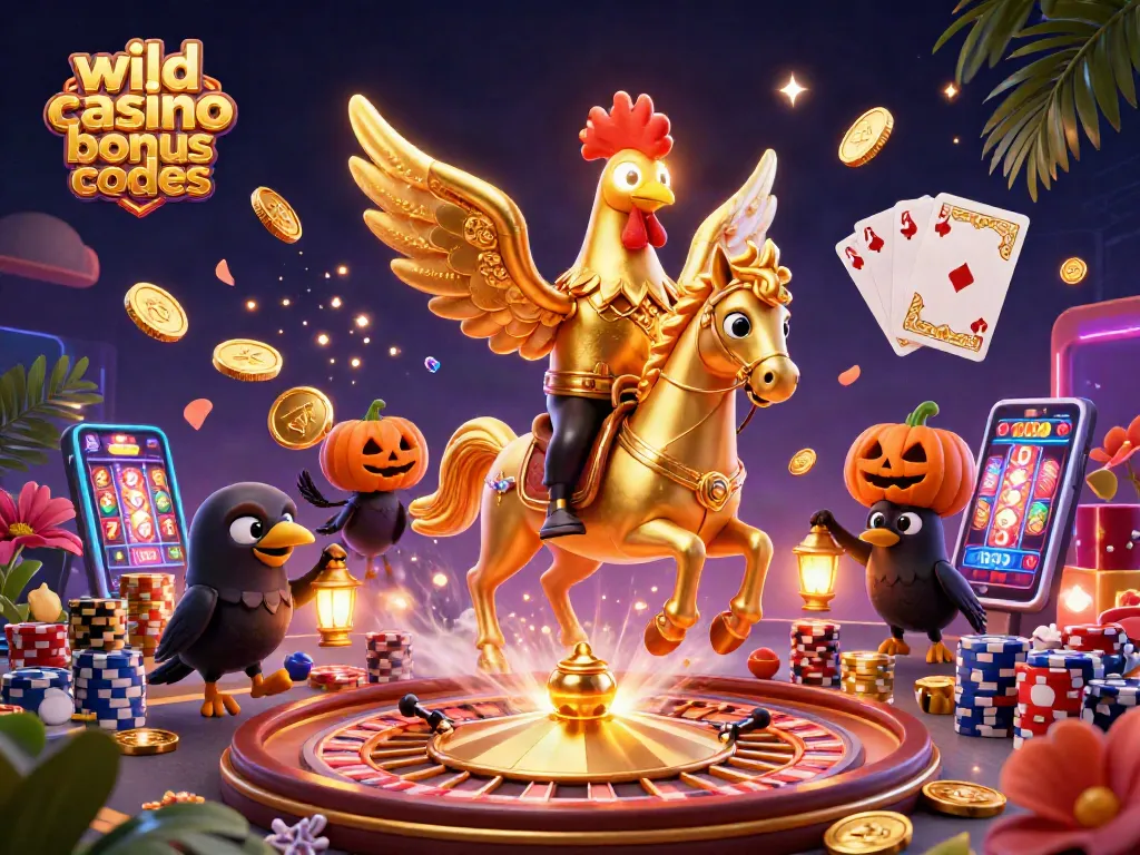 Unlock exciting wild casino bonus codes with enticing gameplay amidst a vivid casino scene.