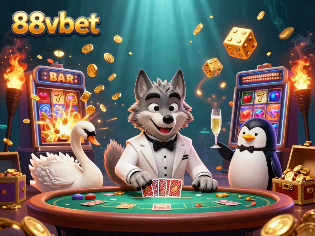 Experience the excitement of 88vbet in a vibrant 3D casino scene with engaging characters and lively game elements.