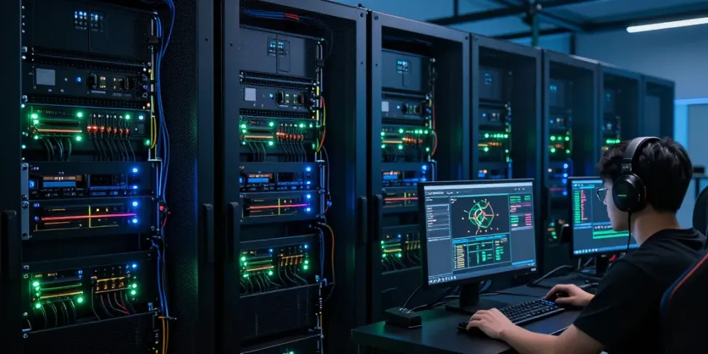Advanced singatoto gaming server room showcasing high-tech systems.