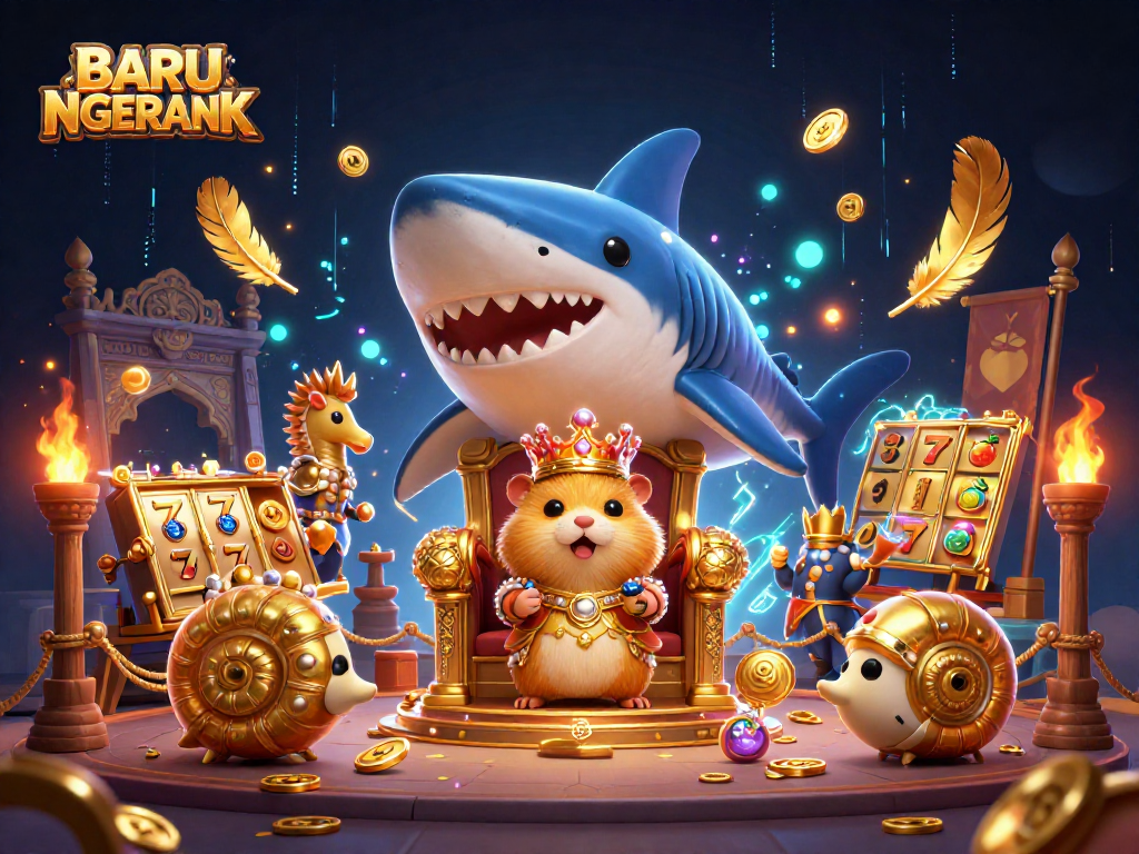 Engage with BARU NGERANK for thrilling HD slot games featuring a hamster king and vibrant casino elements.