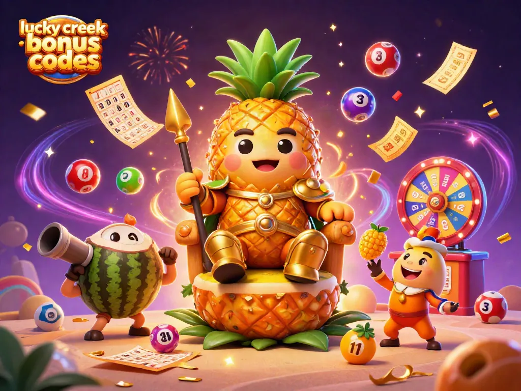 Experience lucky creek bonus codes with the vibrant casino-themed 3D illustration, highlighting exciting gaming elements.