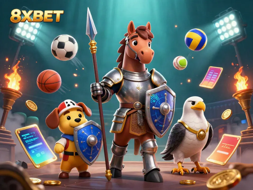 Engage with 8XBET through immersive casino experiences featuring knights and sports elements.