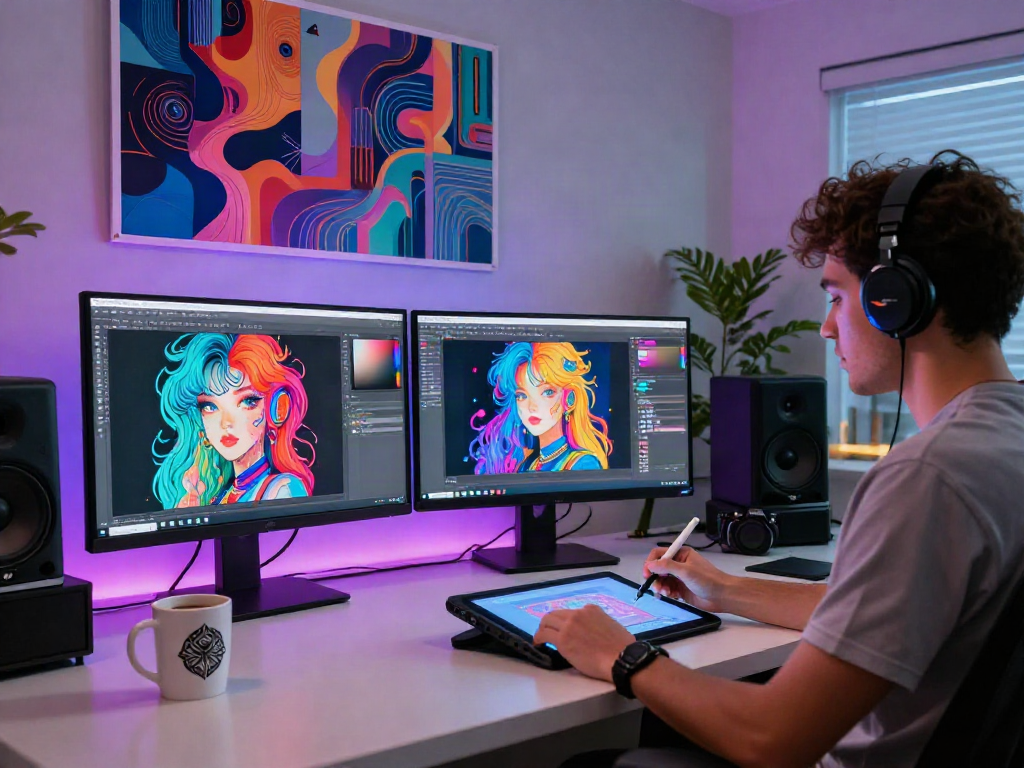 ai porn generator showcasing unique digital art creation in an innovative studio.