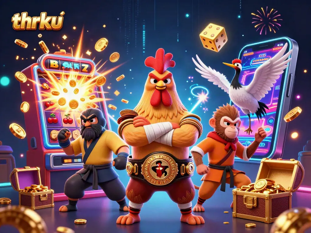 Experience thrilling adventures at thrku with vibrant casino elements and energetic characters.