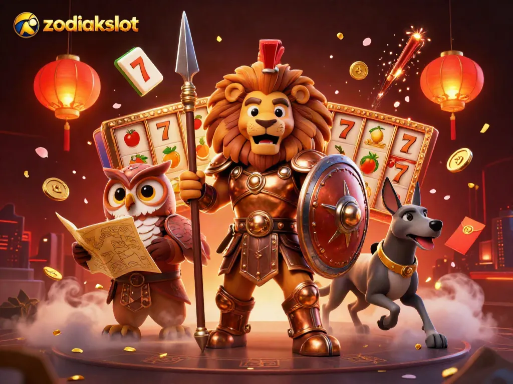Menangkan permainan dengan zodiakslot, ilustrasi kasino digital berwarna-warni dan menarik.