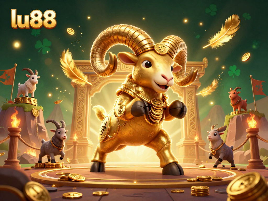 Experience the thrilling lu88 action with golden ram characters in a vibrant casino atmosphere.