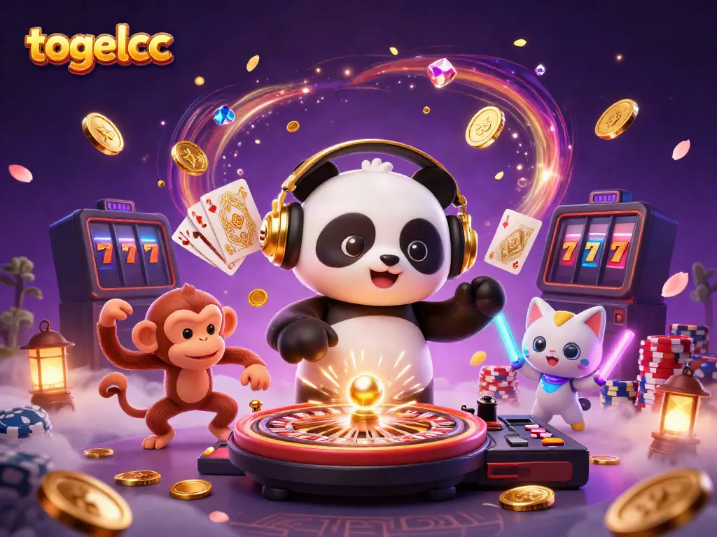 Experience excitement with gaming at togelcc featuring a vibrant scene of cartoon characters and casino elements.