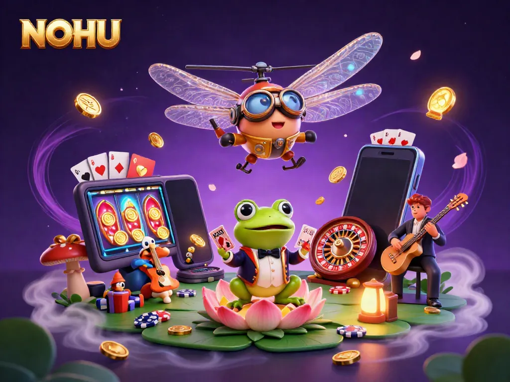 Join the excitement of NOHU with vibrant casino scenes featuring dynamic characters and engaging game elements.