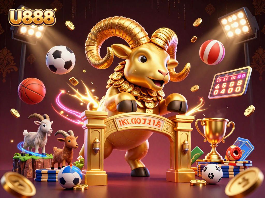 Experience U888 with dynamic sports betting elements and a powerful golden ram illustration