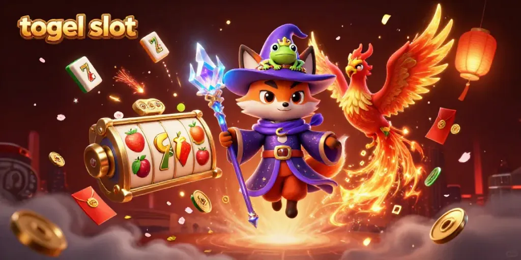 Menggambarkan magis dengan karakter rubah dan phoenix dalam tema togel slot yang memukau.