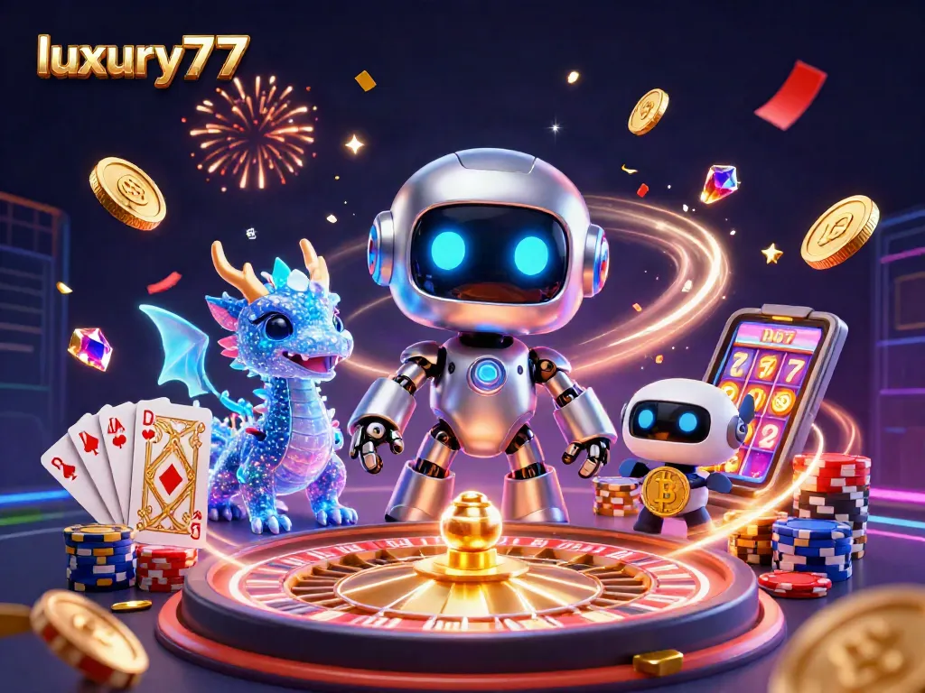 Experience thrilling gameplay with luxury777's dynamic slots and casino features in a vibrant 3D scene.