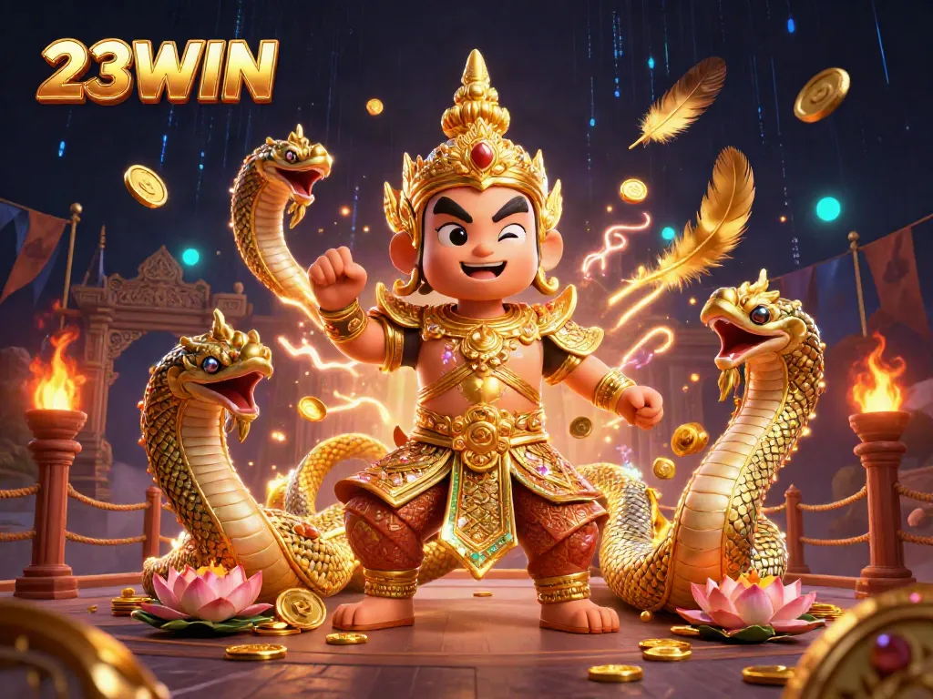Experience the excitement with 23WIN at this vibrant casino-themed 3D illustration featuring dynamic figures and betting elements.