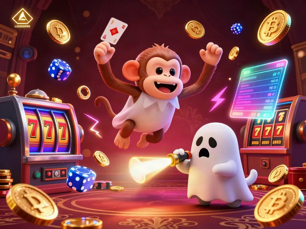 Experience the thrill of LGOSUPER as a playful poltergeist monkey juggles treasures in a vibrant haunted casino.