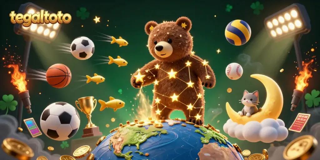 Engage with tegaltoto by joining the constellation bear and friends in a vibrant gambling scene.