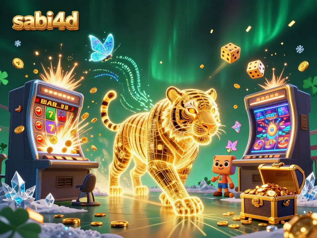 Experience exciting wins at sabi4d with our neon tiger graphic depicting a vibrant digital casino scene.