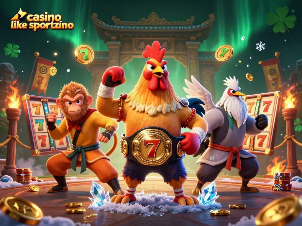 Spin big in this vibrant scene depicting a casino like Sportzino, featuring dynamic game elements and engaging characters.