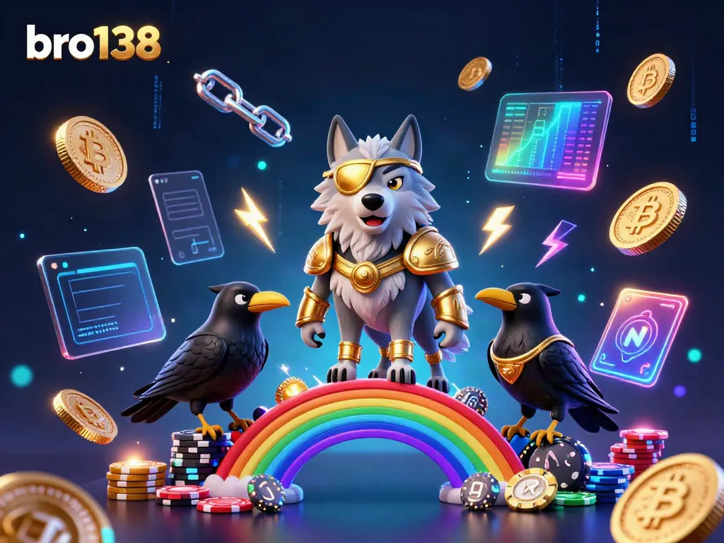 Engage with bro138's top-rated online casino games alongside the vibrant Odin wolf and ravens.