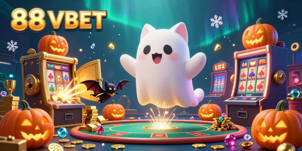 Experience thrilling games at 88 VBET with a whimsical ghost cat and treasures!