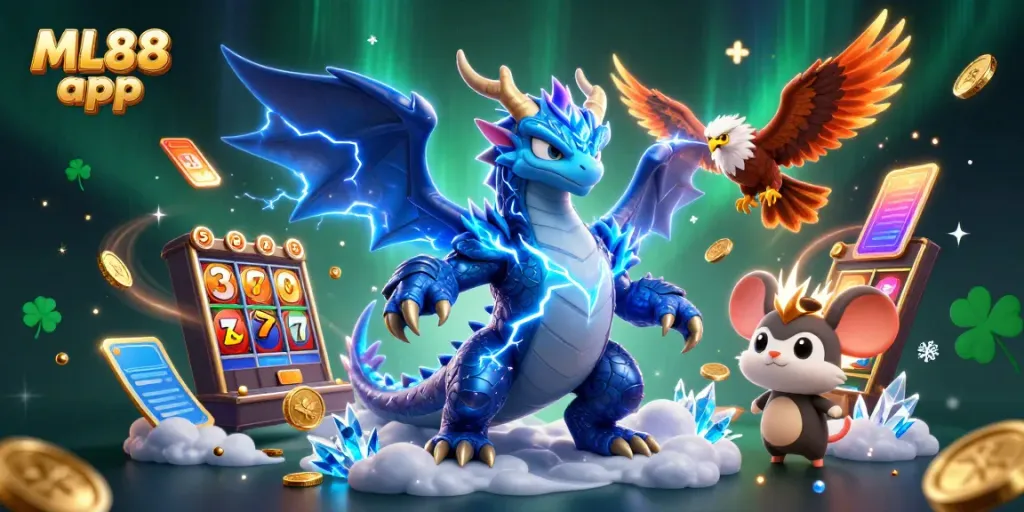 Win big with ML88 app in a vibrant 3D casino scene featuring dynamic gaming elements.