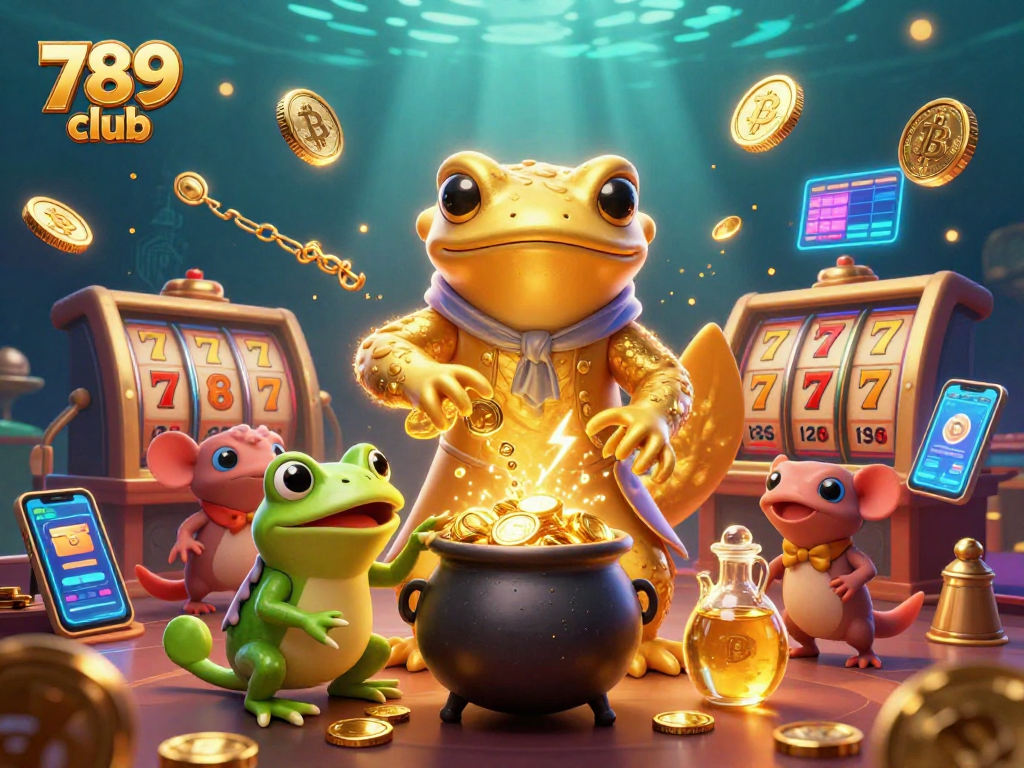 Enjoy thrilling gameplay at 789 club with golden salamander alchemist in a lively casino scene.